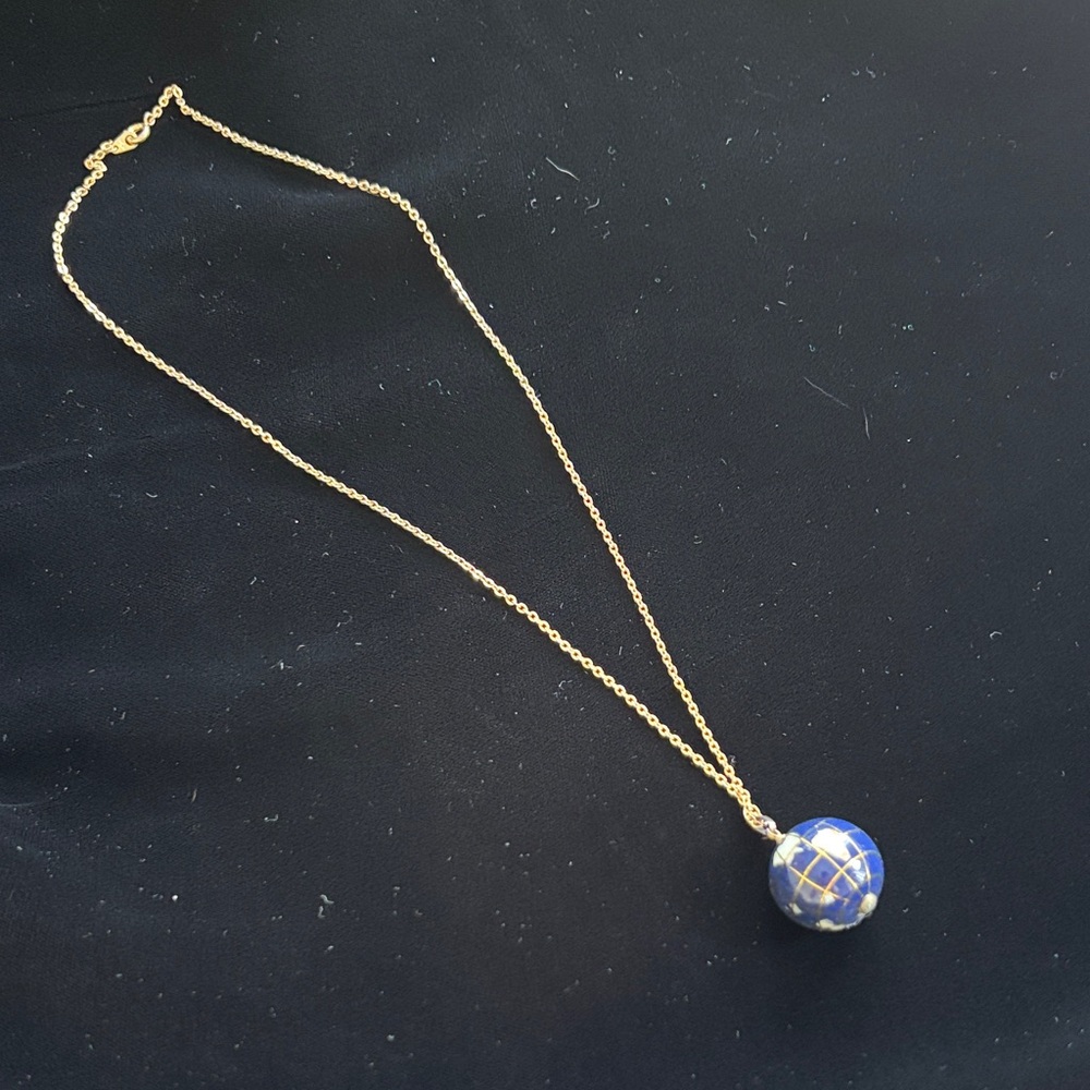 Gold and Blue Globe lacquer Pendant Necklace